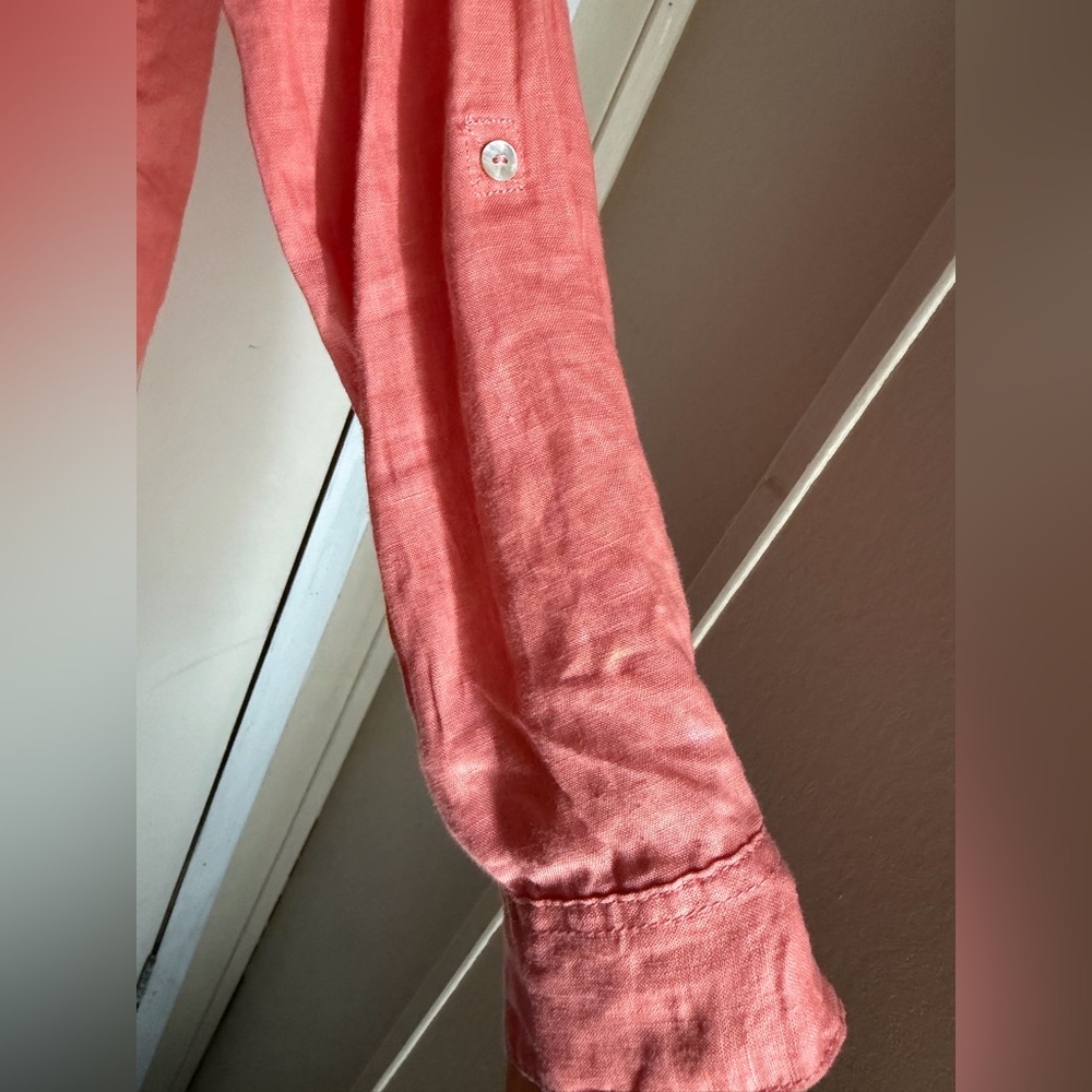 Sigrid Olsen Beautiful Linen Coral Button-Down Shirt size medium - Picture 7 of 9